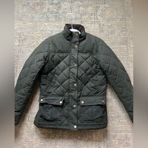 L.L. Bean Olive Quilted Down Jacket with Corduroy Trim